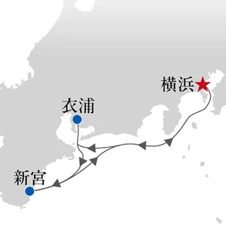 にっぽん丸クリスマスクルーズ～衣浦・新宮～ 4日間の航路図