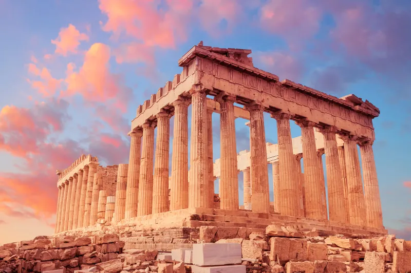 夕日に染まるパルテノン神殿