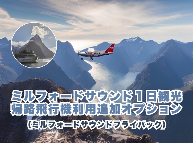 ミルフォードサウンド１日観光  帰路飛行機利用追加オプション（ミルフォードサウンドフライバック）