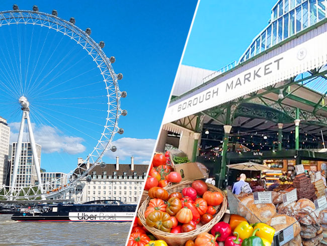 テムズ川クルーズ/リバーボート乗船（チケット付き）とロンドンのグルメ市場・バラマーケット散策  午前/午後