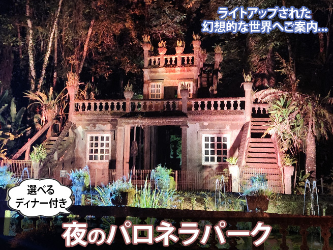 【日本語ガイド】天空の城パロネラパーク 夜ツアー｜光に包まれる幻想の世界へ（夕食付）