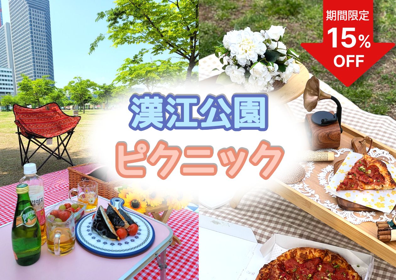 【3/17までの予約完了限定】タイムセール📢  おしゃれなソウル漢江公園ピクニック＆ザ・現代（ピクニックセット貸与付）