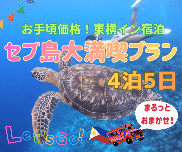 【ランドパッケージ】★東横INNセブ★セブ島4泊5日間！到着から出発まで安心サポーㇳ！お得にセブ島を大満喫するホテル宿泊付き＋観光アクティビティ盛りだくさんの現地発着プラン！<学生応援価格>