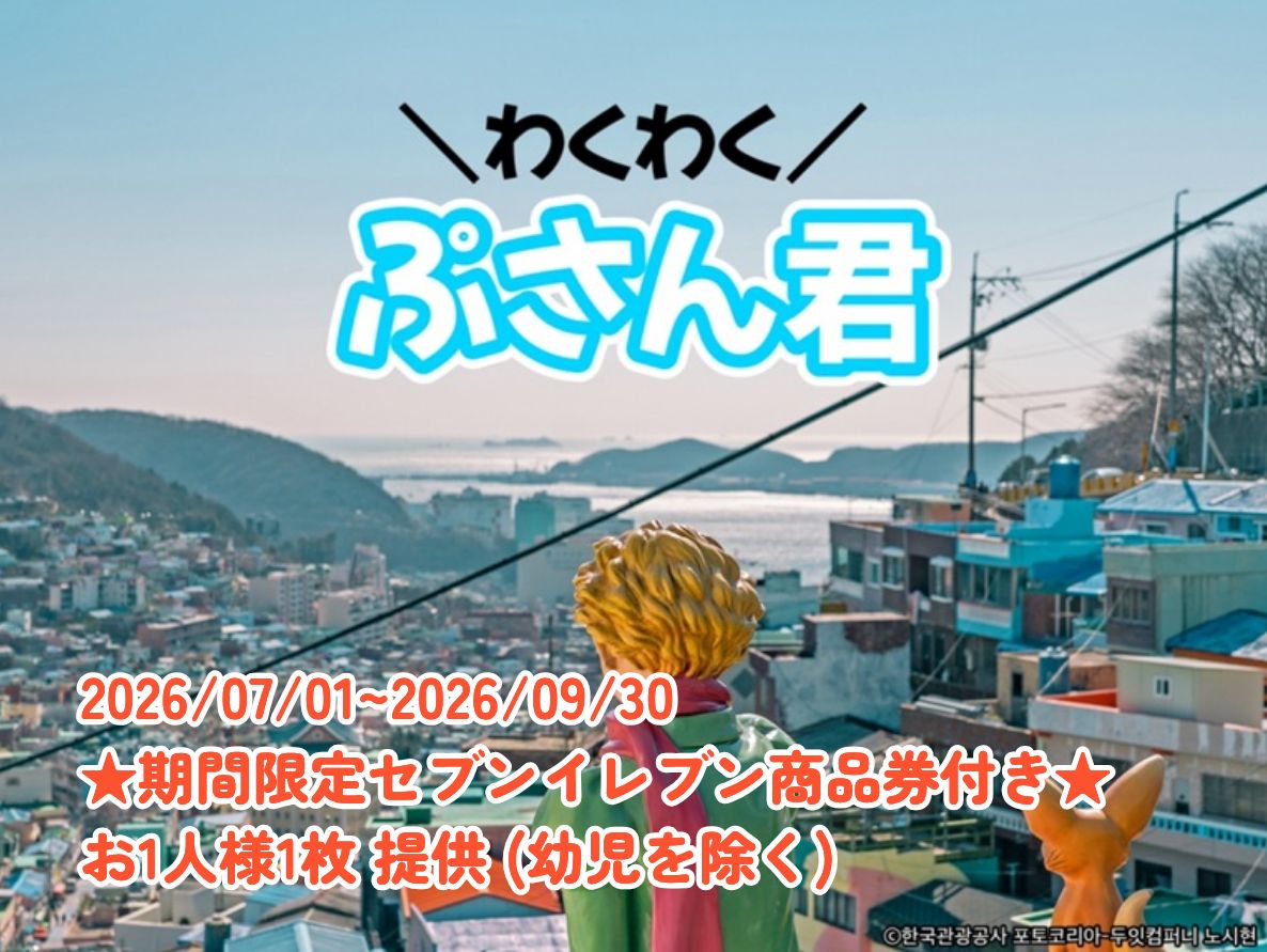 ★期間限定セブンイレブン商品券付き★ 釜山の人気スポットを半日で巡る！甘川文化村散策＋ダイヤモンドタワー＋龍頭山公園＋カントン市場＋BIFF広場＋チャガルチ市場【わくわくぷさん君（昼版）】