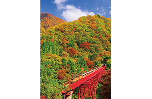 真っ赤な橋が燃える山肌に映える Br 黒部峡谷鉄道と紅葉 日本の絶景 Jtb 感動の瞬間 とき