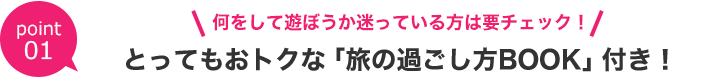何をして遊ぼうか迷っている方は要チェック!とってもおトクな「旅の過ごし方BOOK」付き!