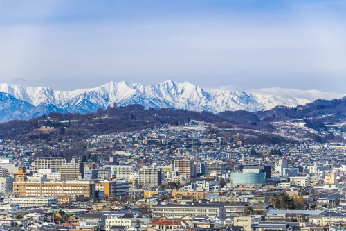 北アルプスと松本市街地