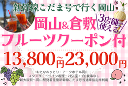新幹線こだま号で行く!岡山・3店舗で使える岡山&倉敷フルーツクーポン付