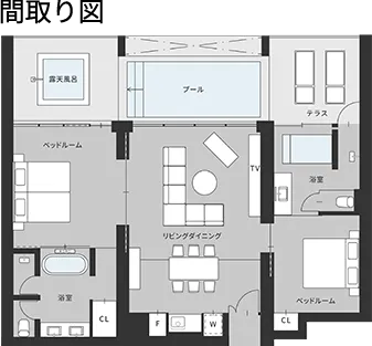 2ベッドルームスイートの間取り図