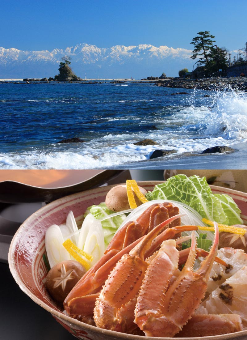 かにすき　雨晴海岸から望む立山連峰