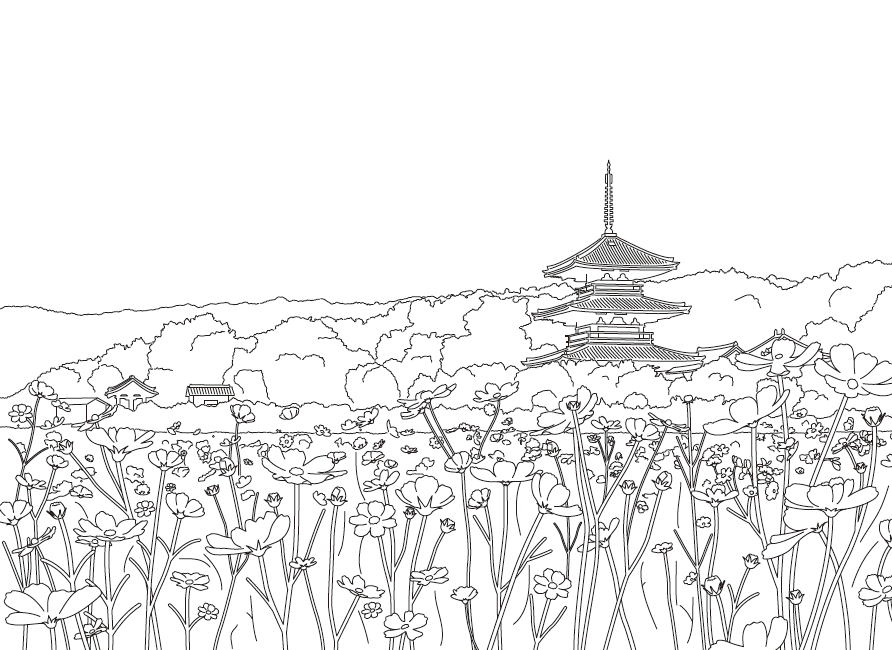 塗り絵 秋 風景 - 無料イラスト画像