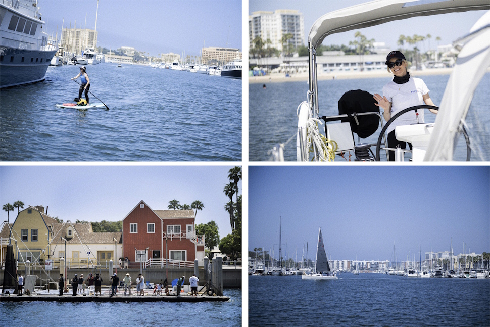 海上からは開放的な青い景色が広がる。副キャプテンも素敵な女性（右上）