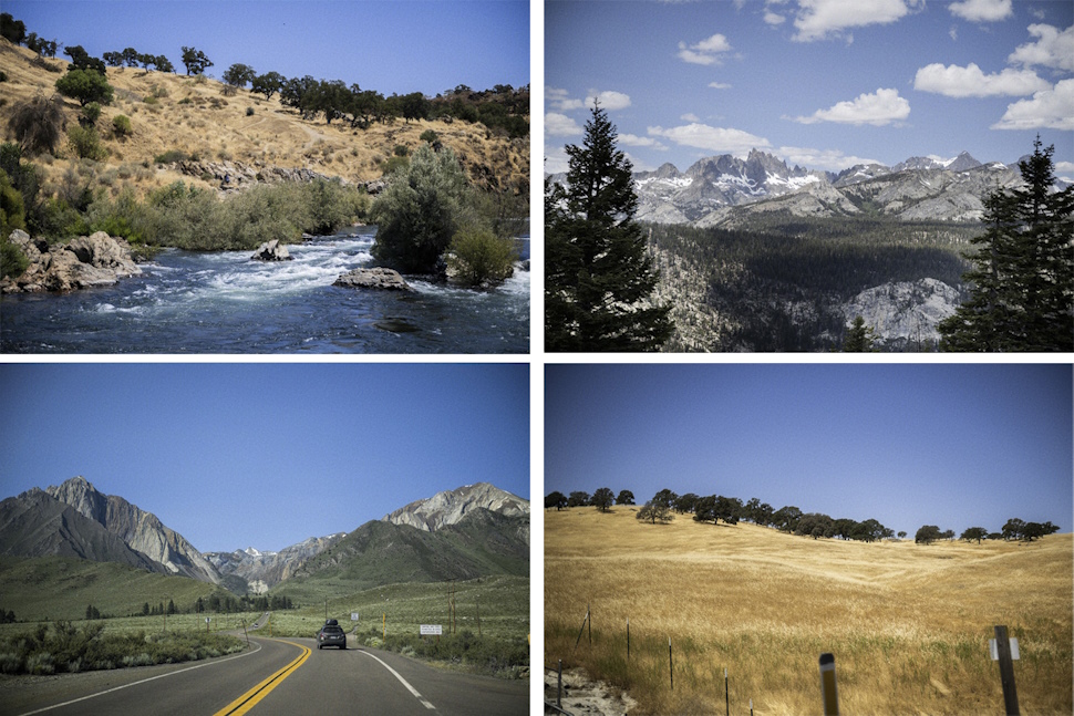 緑が青々としたハイウェイを通ったかと思うと、標高が高くなると雪景色が見えたりする