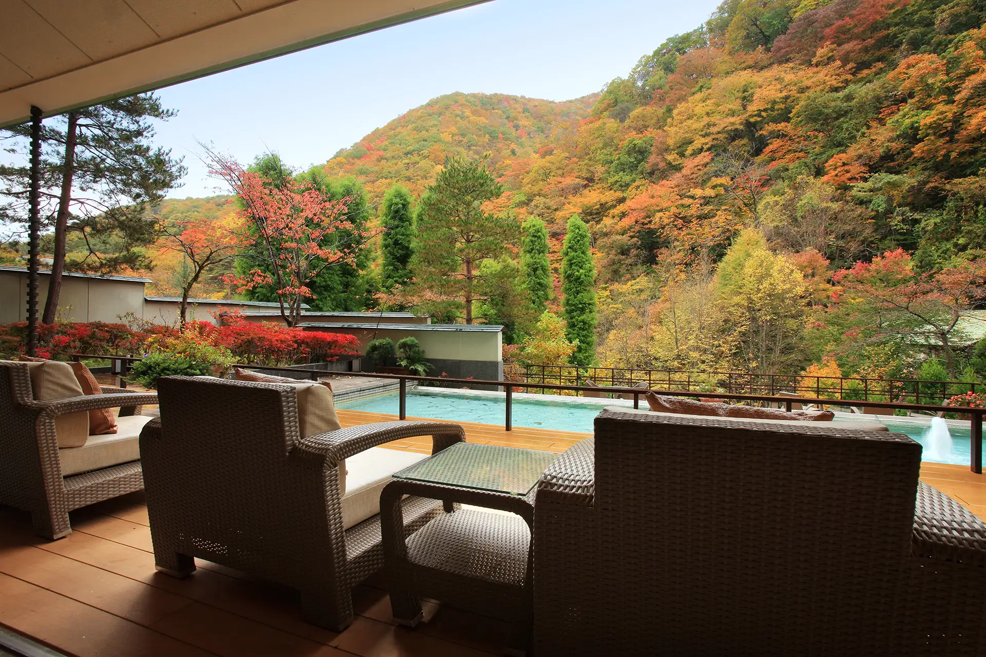 仙台・作並温泉　ゆづくしＳａｌｏｎ一の坊 紅葉のテラス（イメージ）